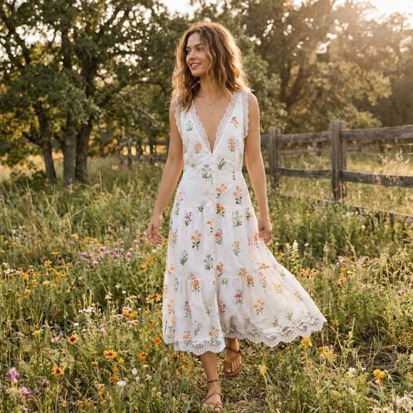 Anthropologie Floral Open Back Midi Dress L - Picture 3 of 16